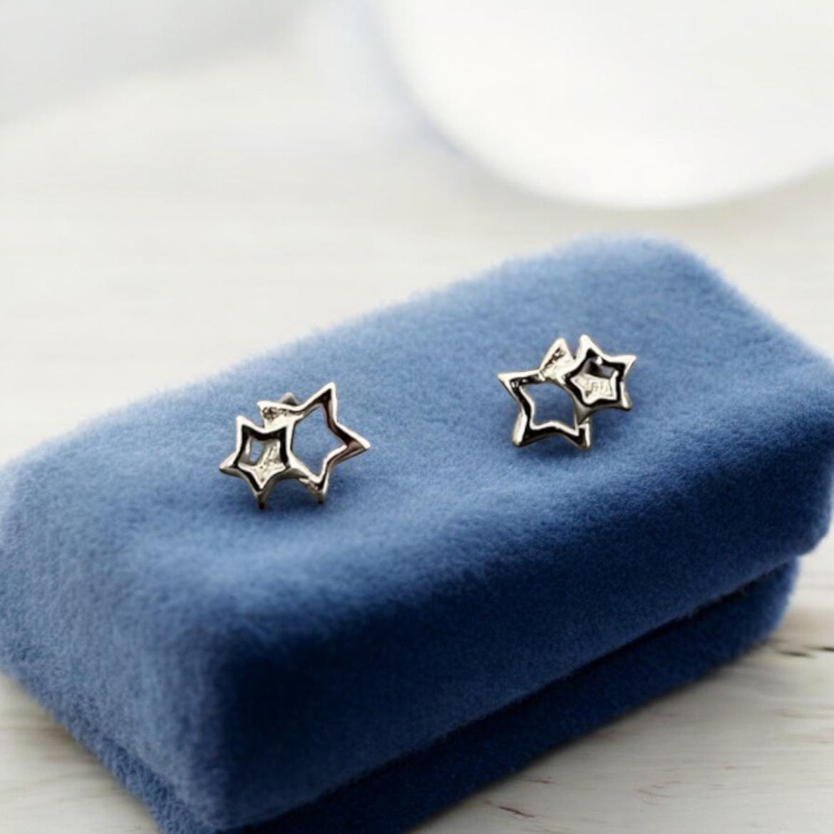 Sterling Silver Linked Star Stud Earrings: Celestial Jewellery