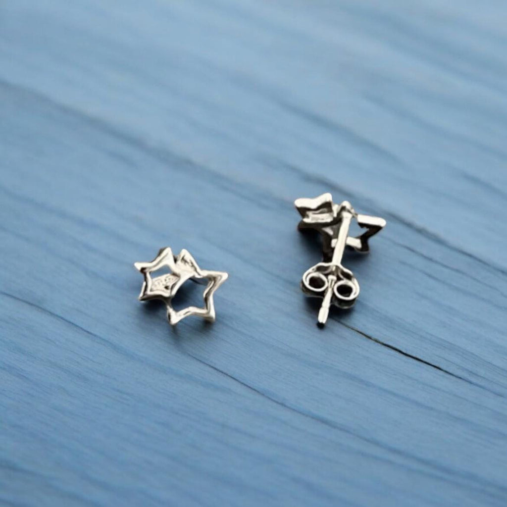 Sterling Silver Linked Star Stud Earrings: Celestial Jewellery