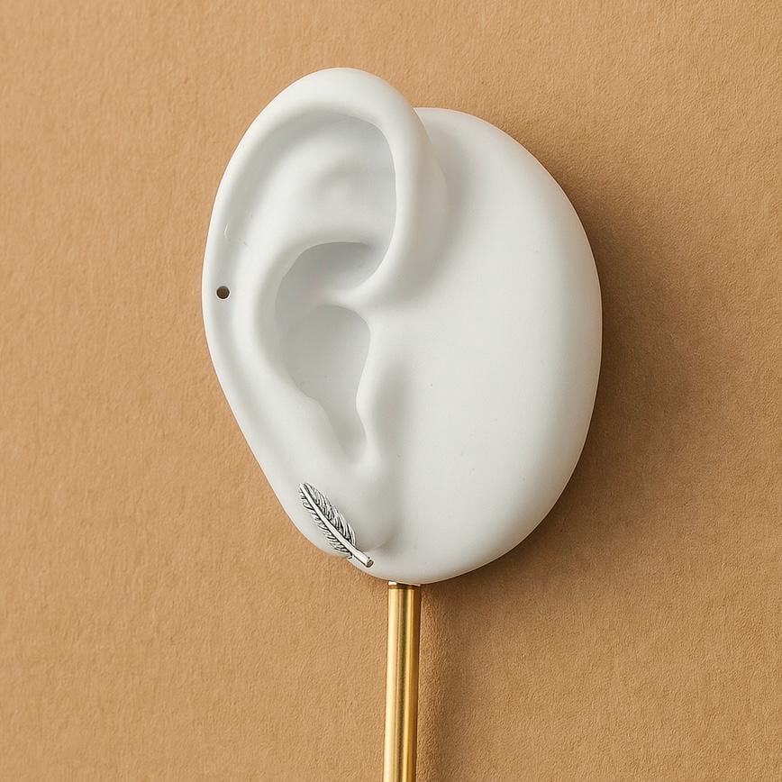 Sterling Silver Feather Stud Earrings: Dainty Leaf Design