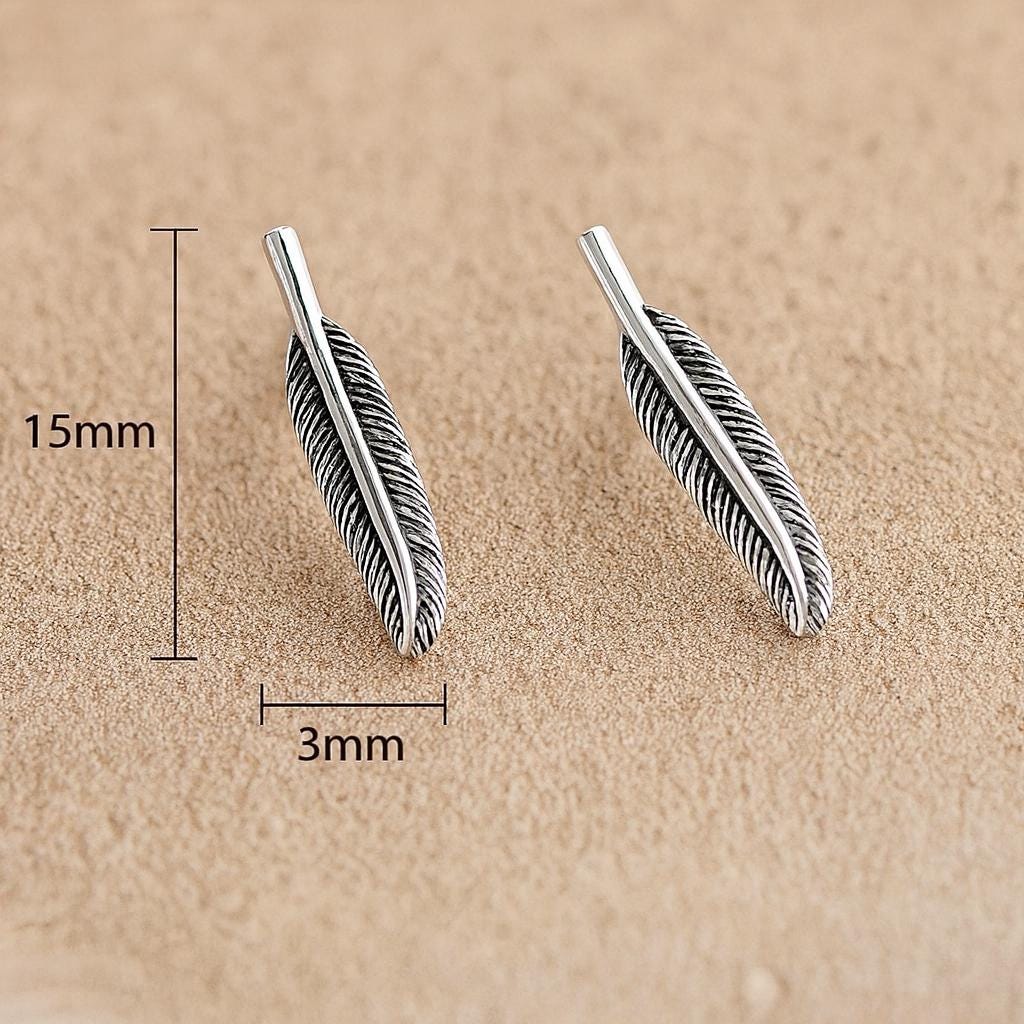Sterling Silver Feather Stud Earrings: Dainty Leaf Design