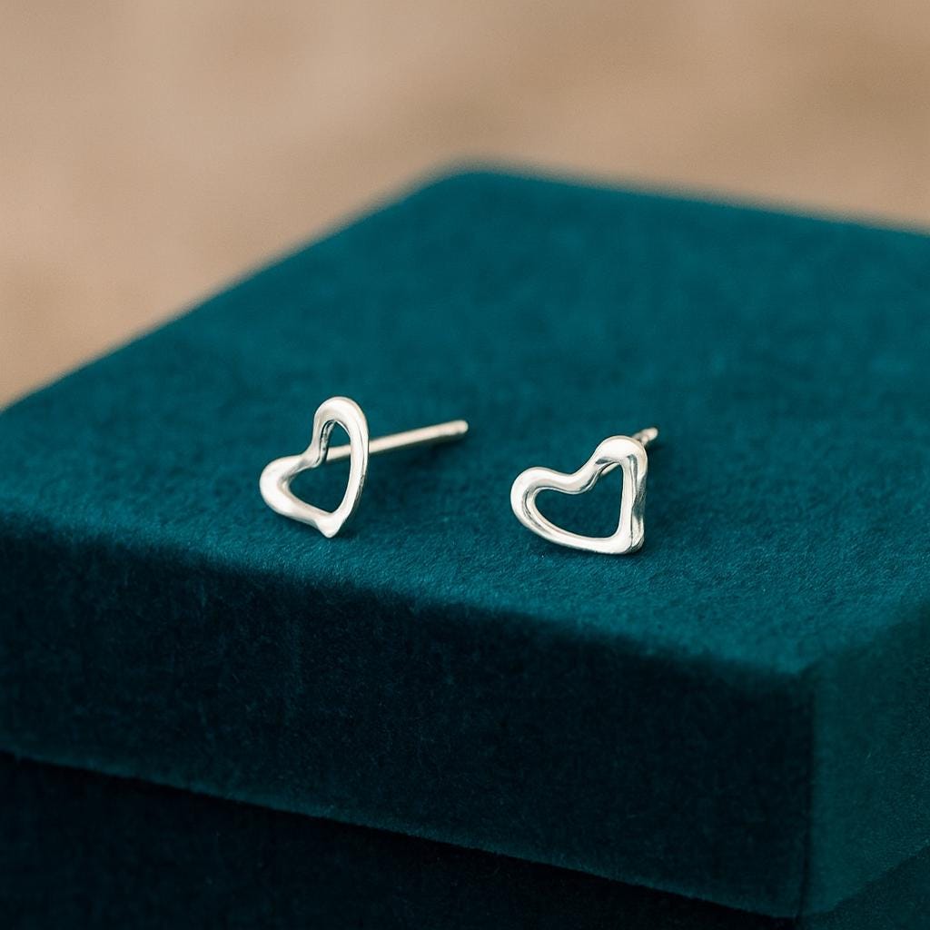 Dainty Sterling Silver Heart Stud Earrings: Minimalist 925 Silver