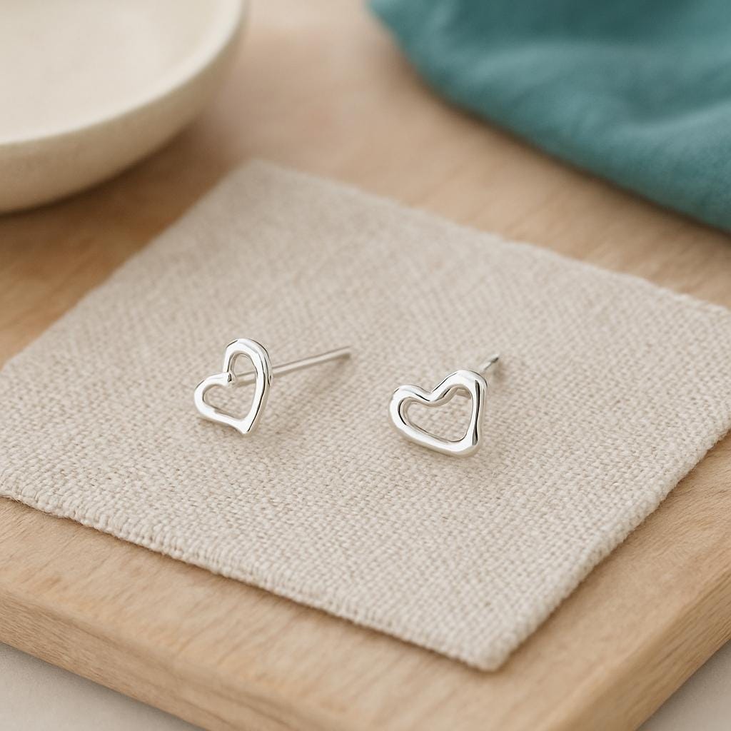 Dainty Sterling Silver Heart Stud Earrings: Minimalist 925 Silver