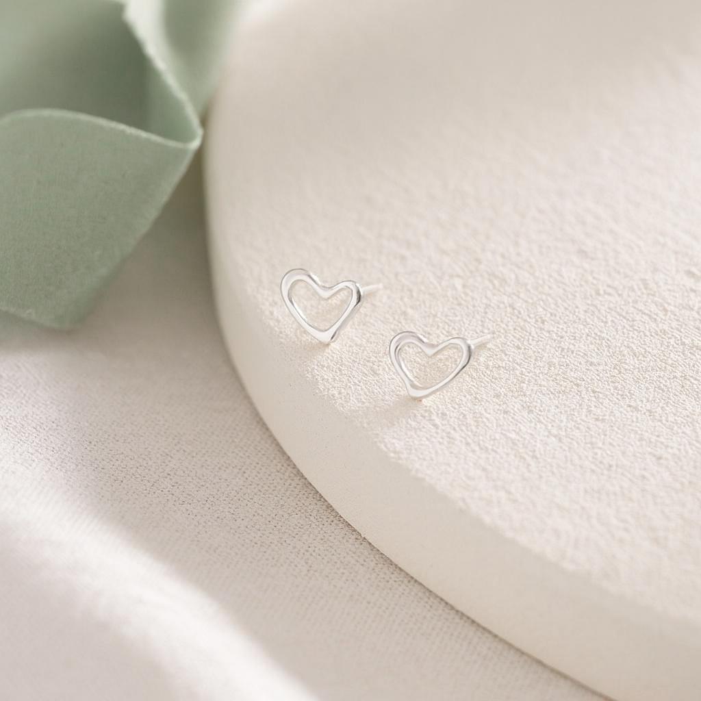 Dainty Sterling Silver Heart Stud Earrings: Minimalist 925 Silver
