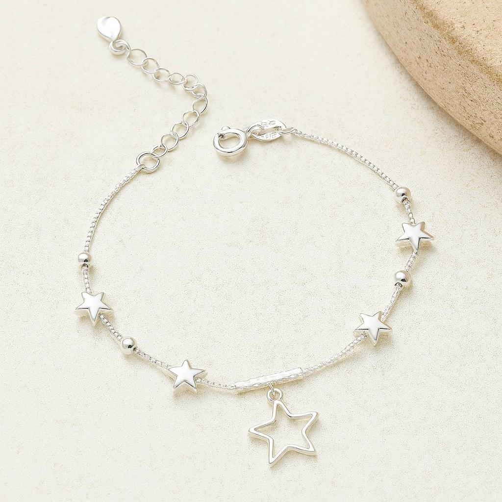 Sterling Silver Star Charm Bracelet: Celestial Jewellery