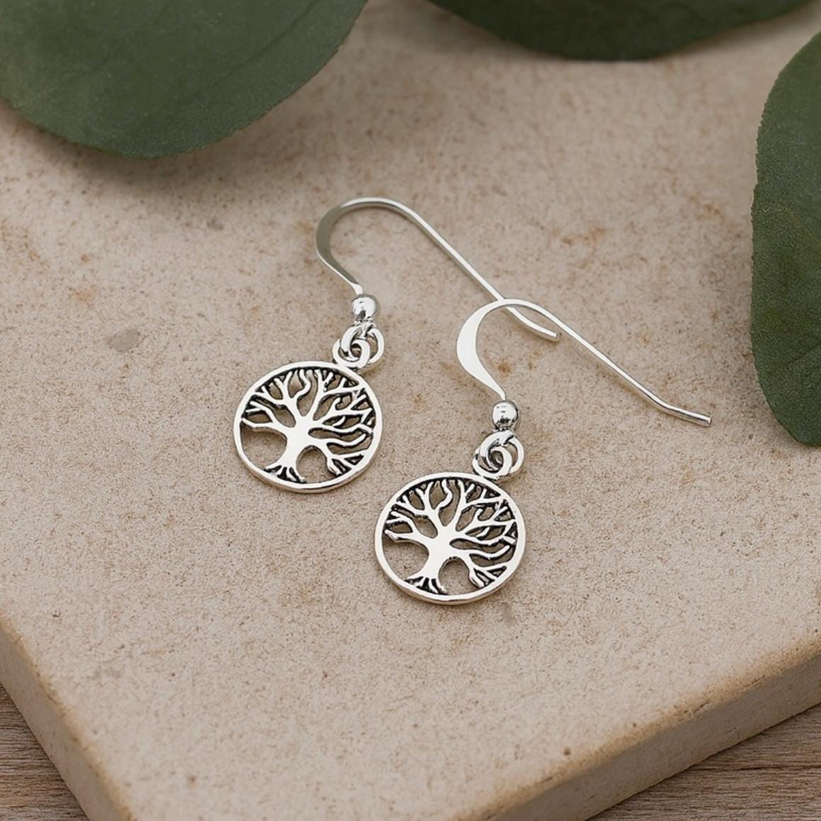 Oxidized Sterling Silver Tree of Life Hook Earrings
