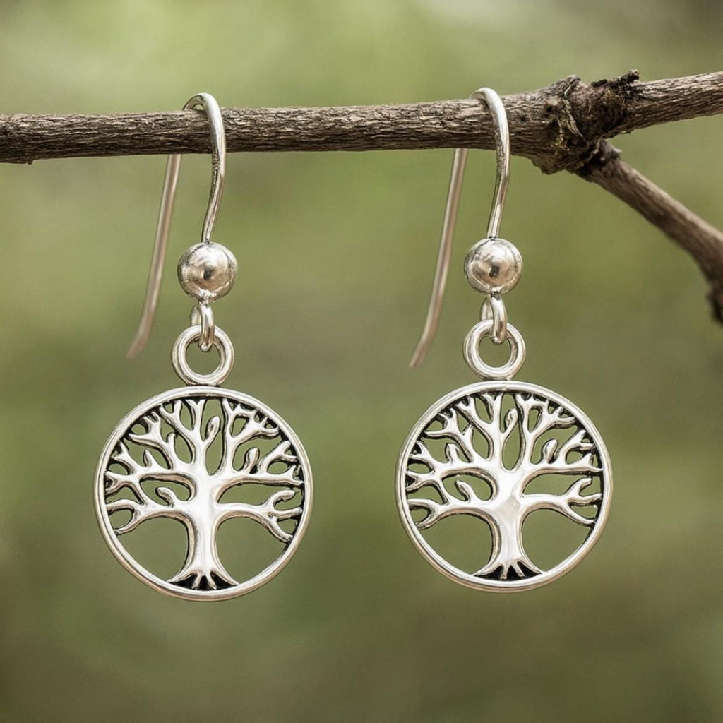 Oxidized Sterling Silver Tree of Life Hook Earrings