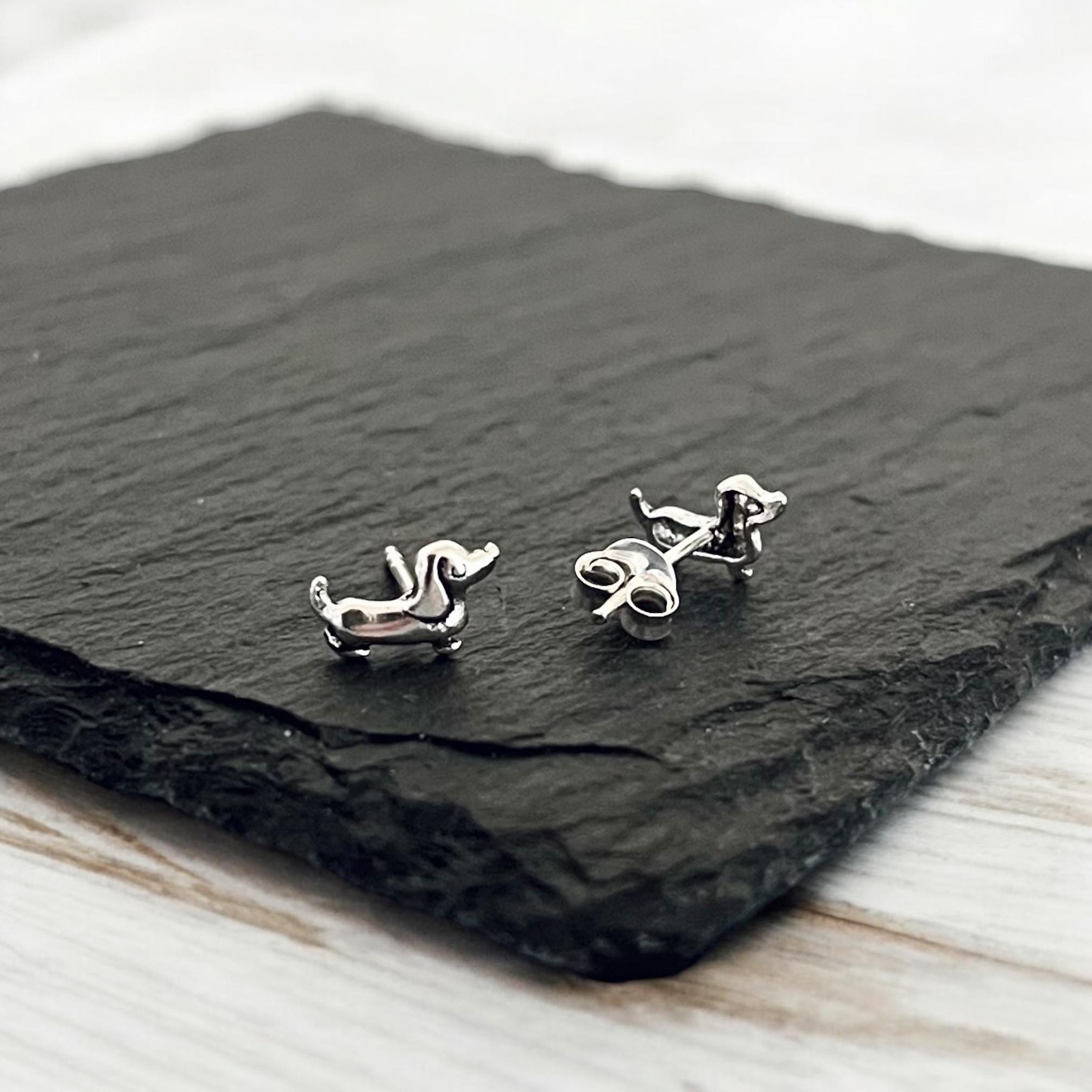 Sterling Silver Dachshund Stud Earrings: Sausage Dog Jewellery Gift