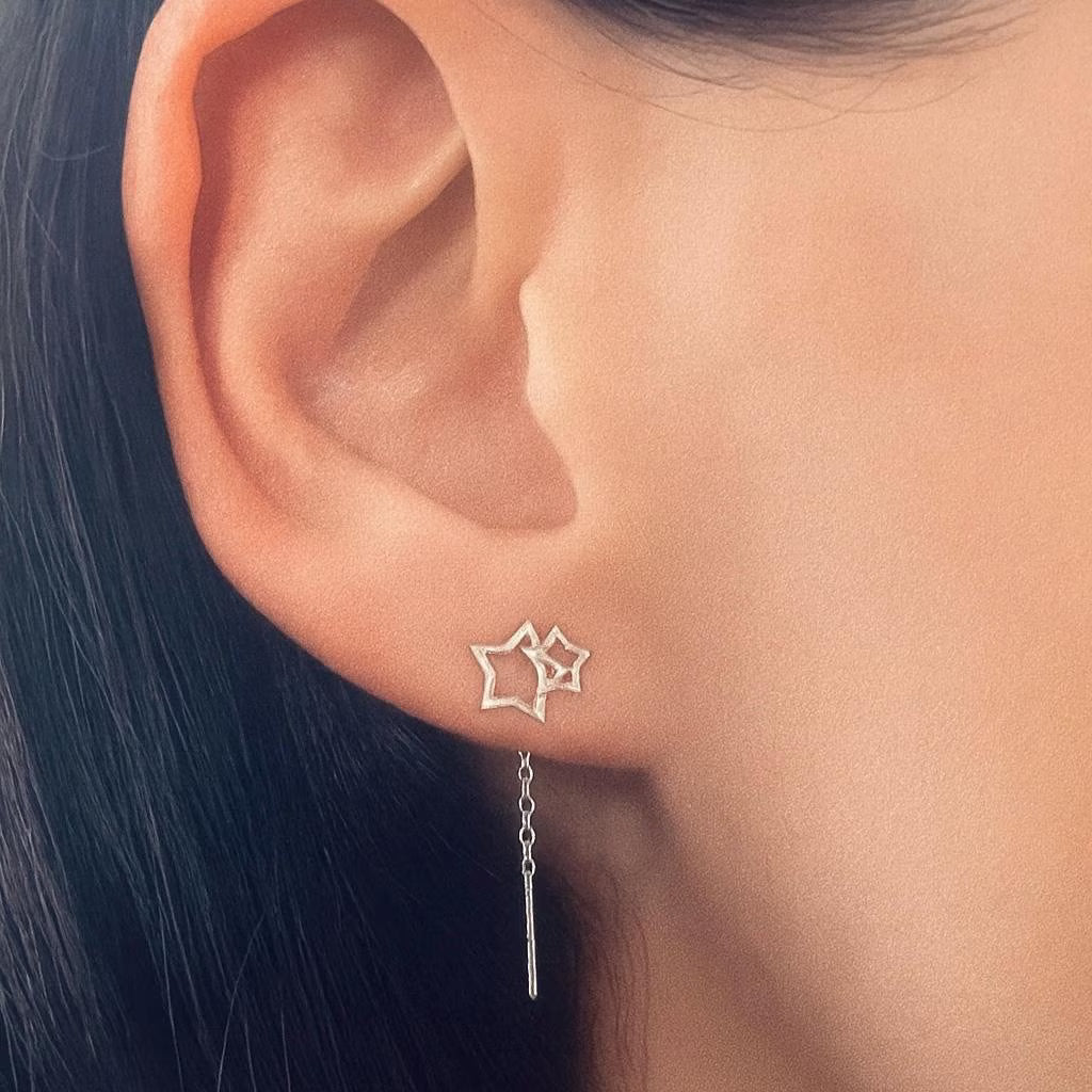 Sterling Silver Star Threader Earrings: Celestial Tassel Jewellery