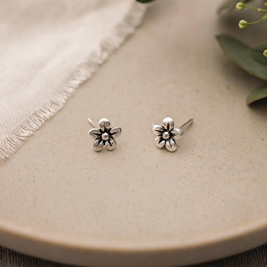 Sterling Silver Flower Petal Stud Earrings: Dainty Floral Jewellery
