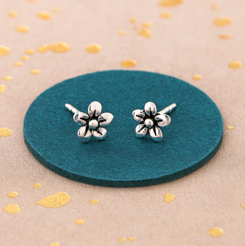 Sterling Silver Flower Petal Stud Earrings: Dainty Floral Jewellery