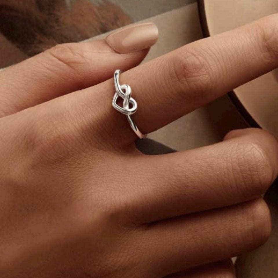 Sterling Silver Heart Knot Open Ring, Adjustable Ring