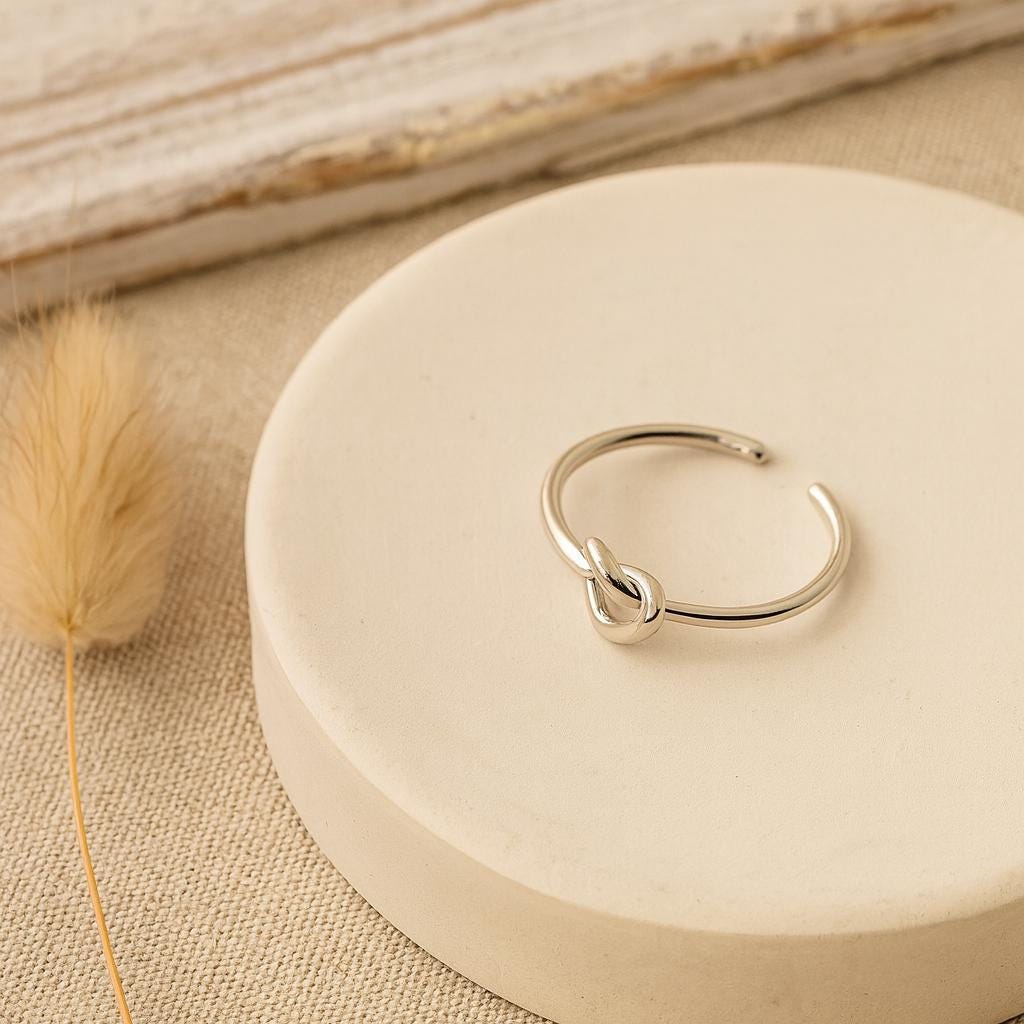 Sterling Silver Heart Knot Open Ring, Adjustable Ring