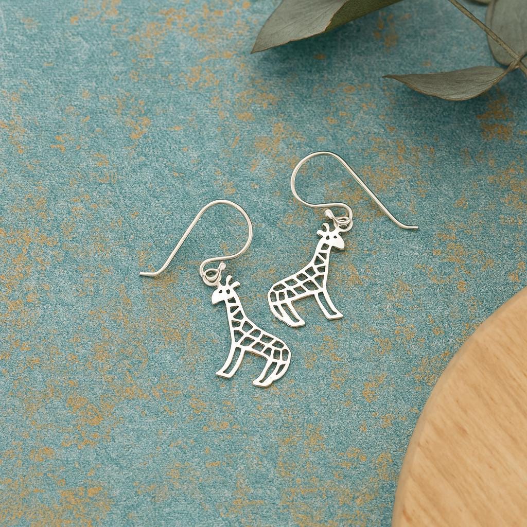 Sterling Silver Giraffe Hook Earrings: Animal Lover Jewellery
