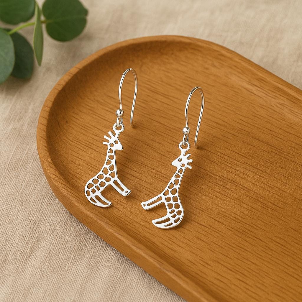 Sterling Silver Giraffe Hook Earrings: Animal Lover Jewellery