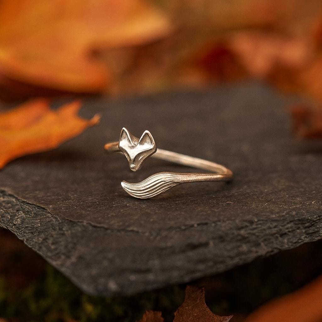 Sterling Silver Fox Ring: Adjustable Open Wrap Design