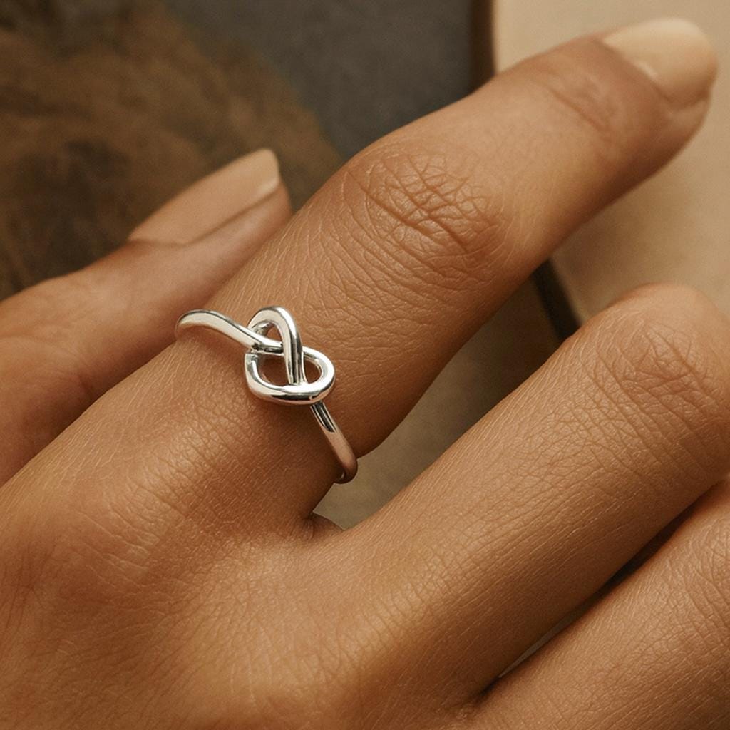 Sterling Silver Heart Knot Open Ring, Adjustable Ring