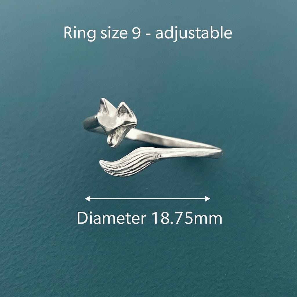 Sterling Silver Fox Ring: Adjustable Open Wrap Design