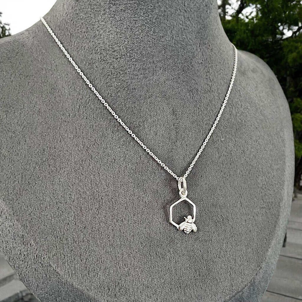 Sterling Silver Honeycomb Bee Pendant Necklace, Nature Inspired Jewellery, Bee Lover Gift