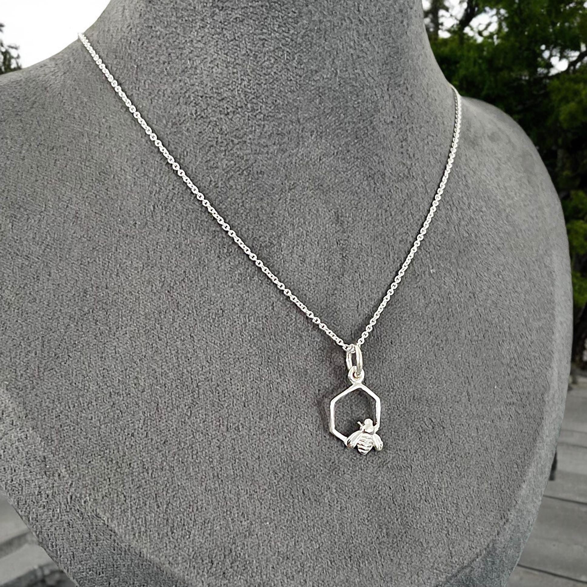 Sterling Silver Honeycomb Bee Pendant Necklace, Nature Inspired Jewellery, Bee Lover Gift
