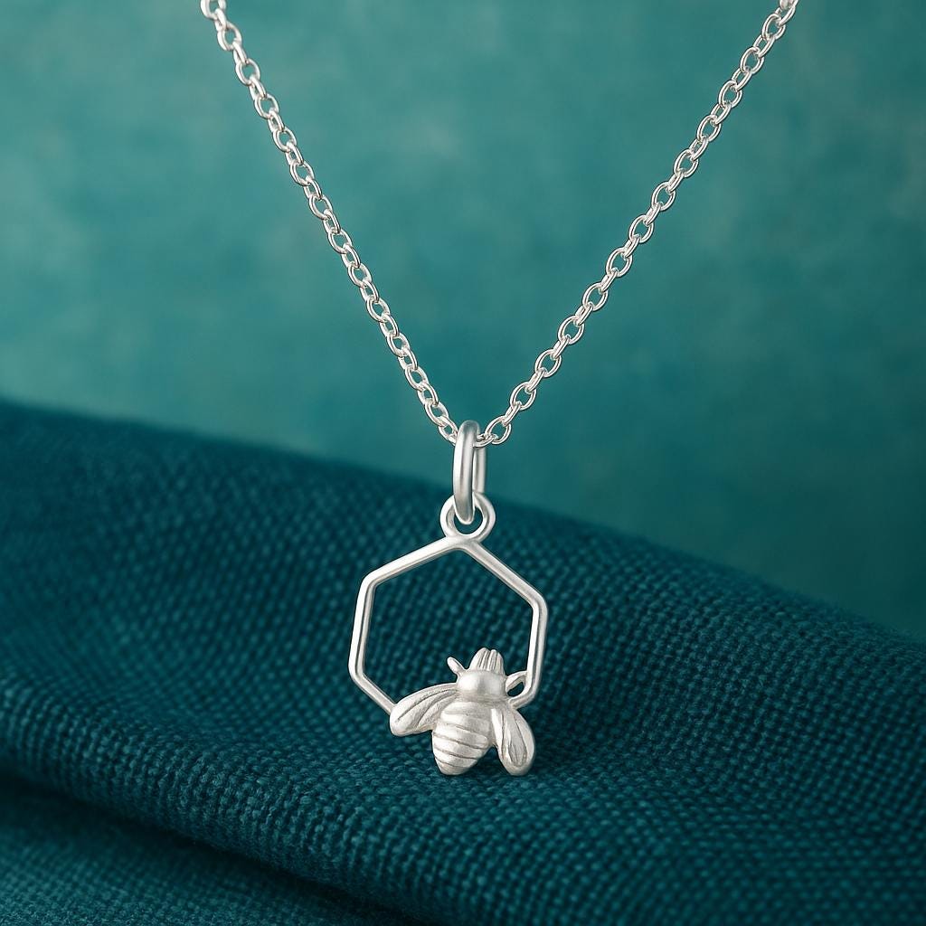 Sterling Silver Honeycomb Bee Pendant Necklace, Nature Inspired Jewellery, Bee Lover Gift