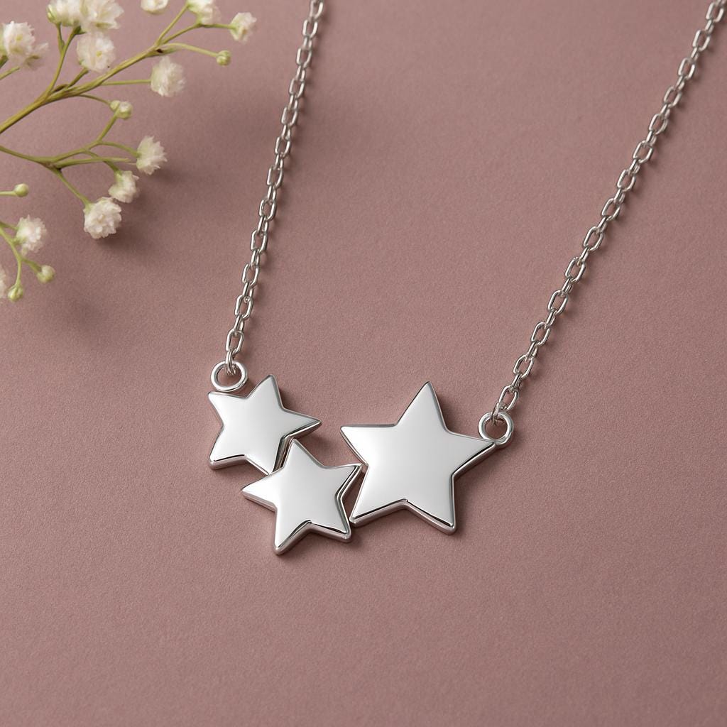 Sterling Silver 3 Star Necklace, Celestial Necklace