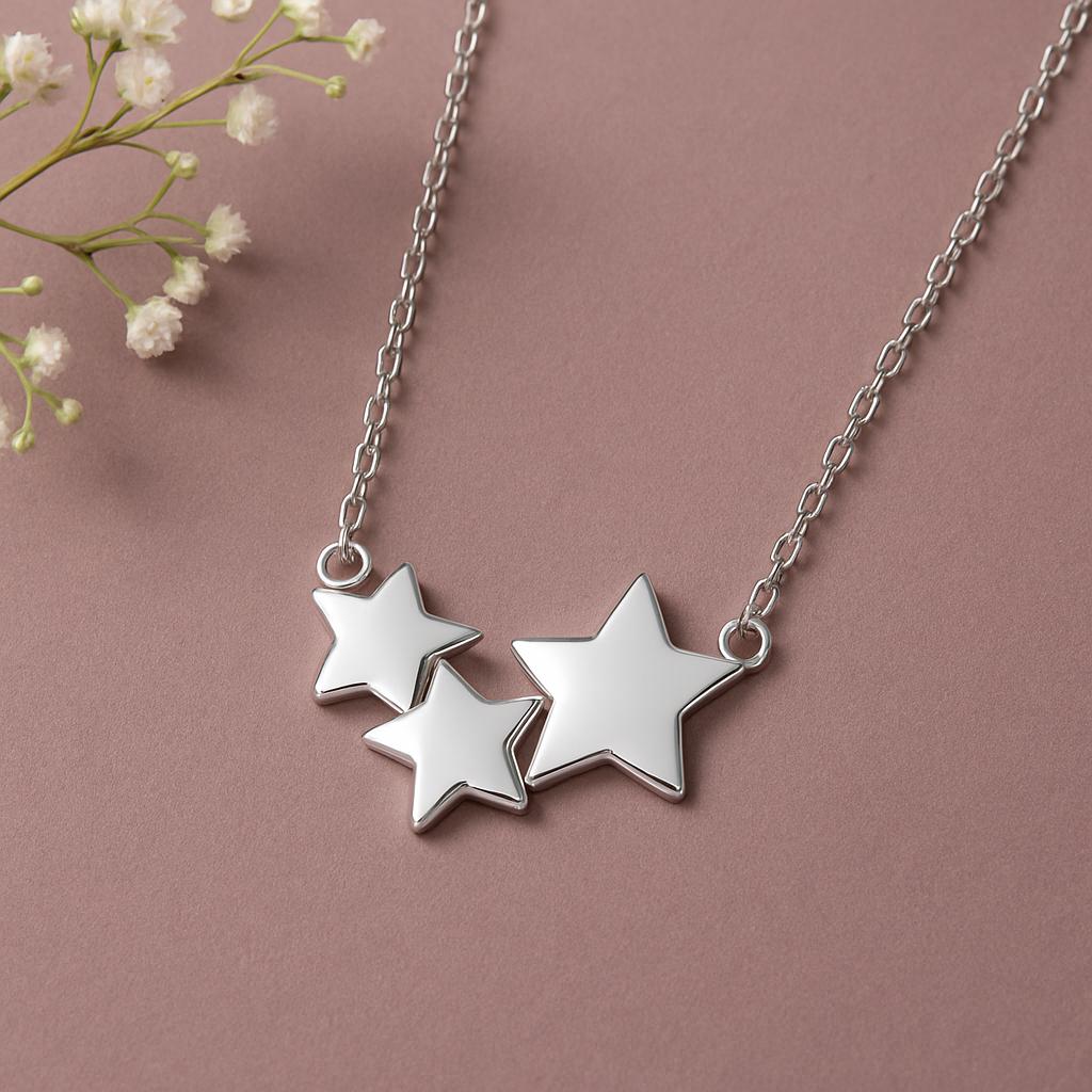 Sterling Silver 3 Star Necklace, Celestial Necklace