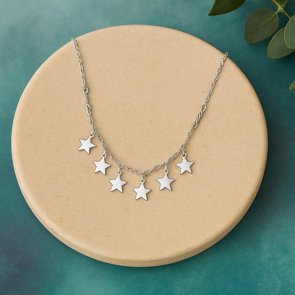 Sterling Silver 6 Star Charm Necklace, Celestial Necklace