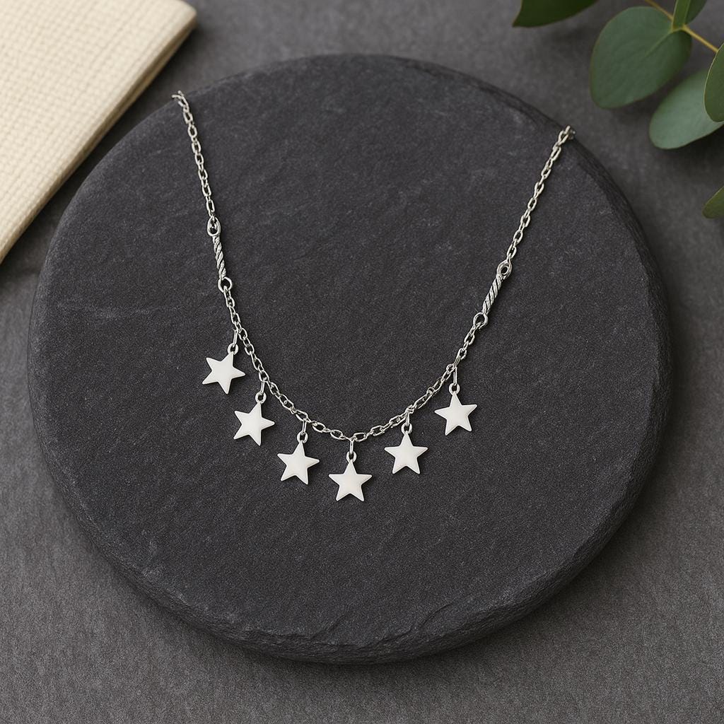 Sterling Silver 6 Star Charm Necklace, Celestial Necklace