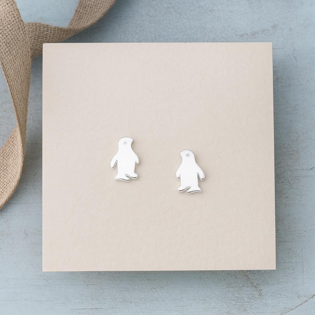 Sterling Silver Penguin Stud Earrings: Animal Lover Gift
