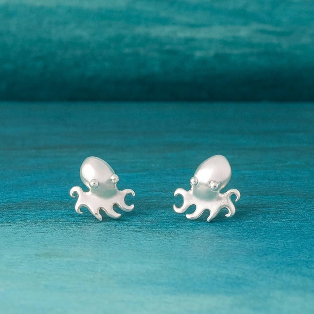 Sterling Silver Octopus Stud Earrings: Nautical Sea Life Jewellery