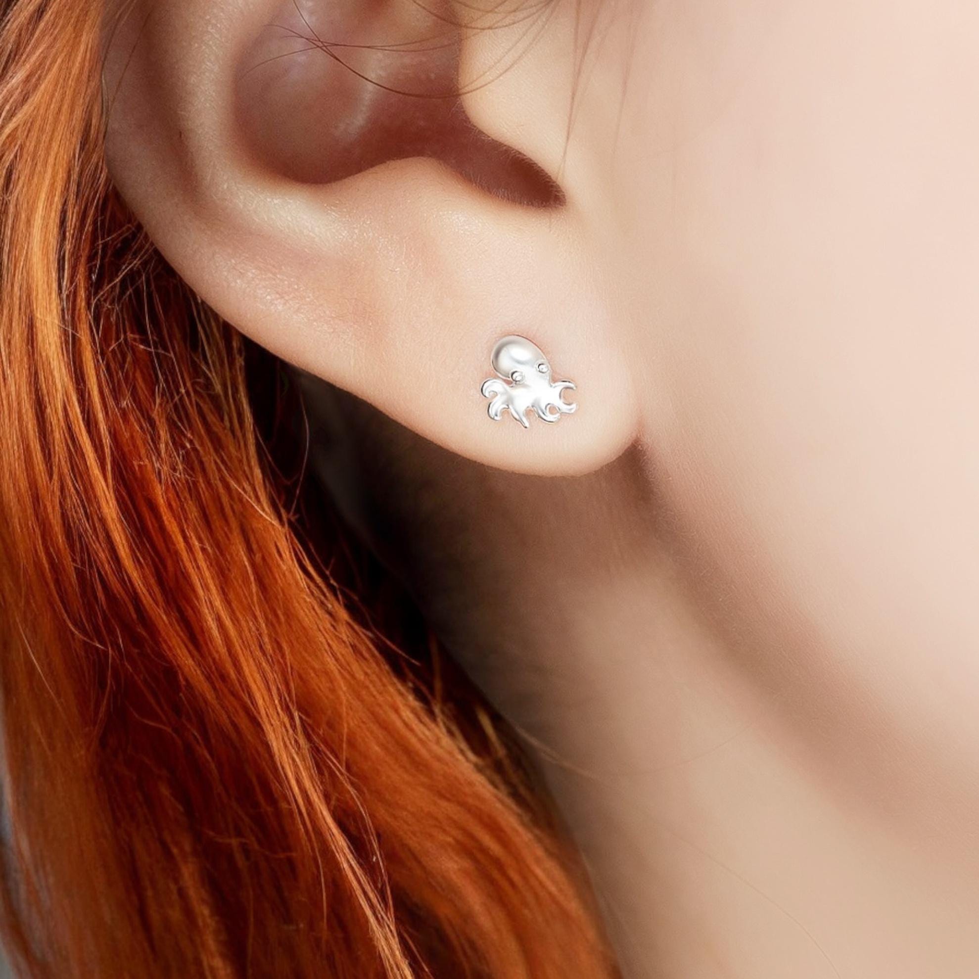 Sterling Silver Octopus Stud Earrings: Nautical Sea Life Jewellery