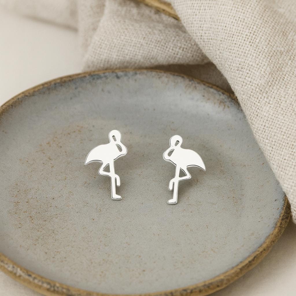 Sterling Silver Flamingo Stud Earrings