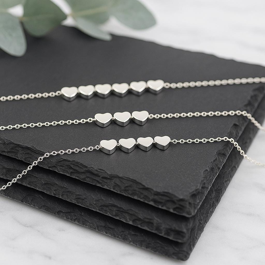 Sterling Silver Heart Charm Bracelet: Dainty 925 Silver Chain