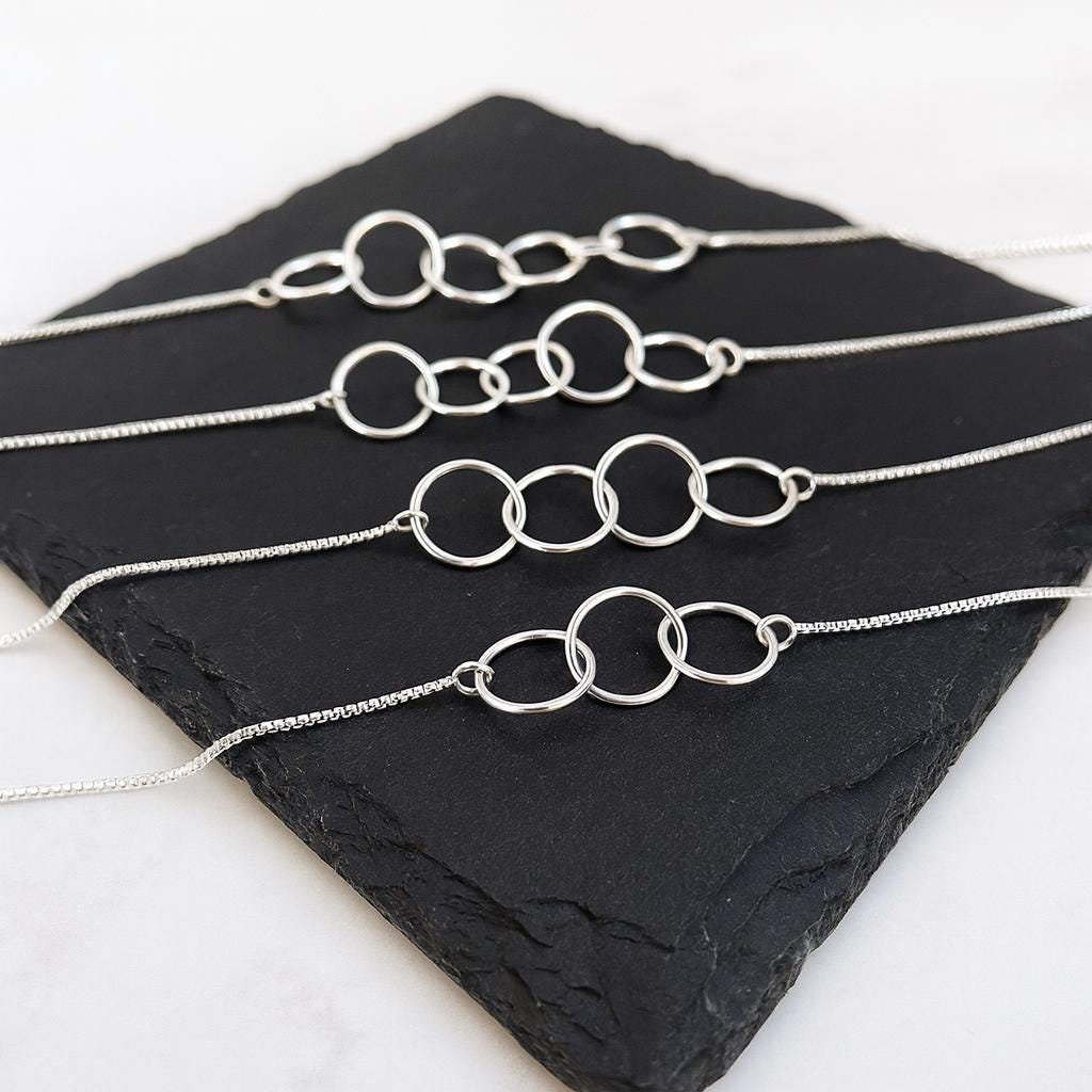 Sterling Silver Linked Rings Bracelet: Friendship Jewellery