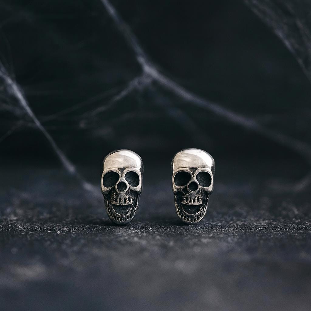 Sterling Silver Skull Stud Earrings: Gothic, Punk, Edgy Jewellery