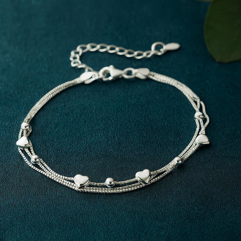 Sterling Silver Four Heart Bracelet: Romantic 925 Jewellery