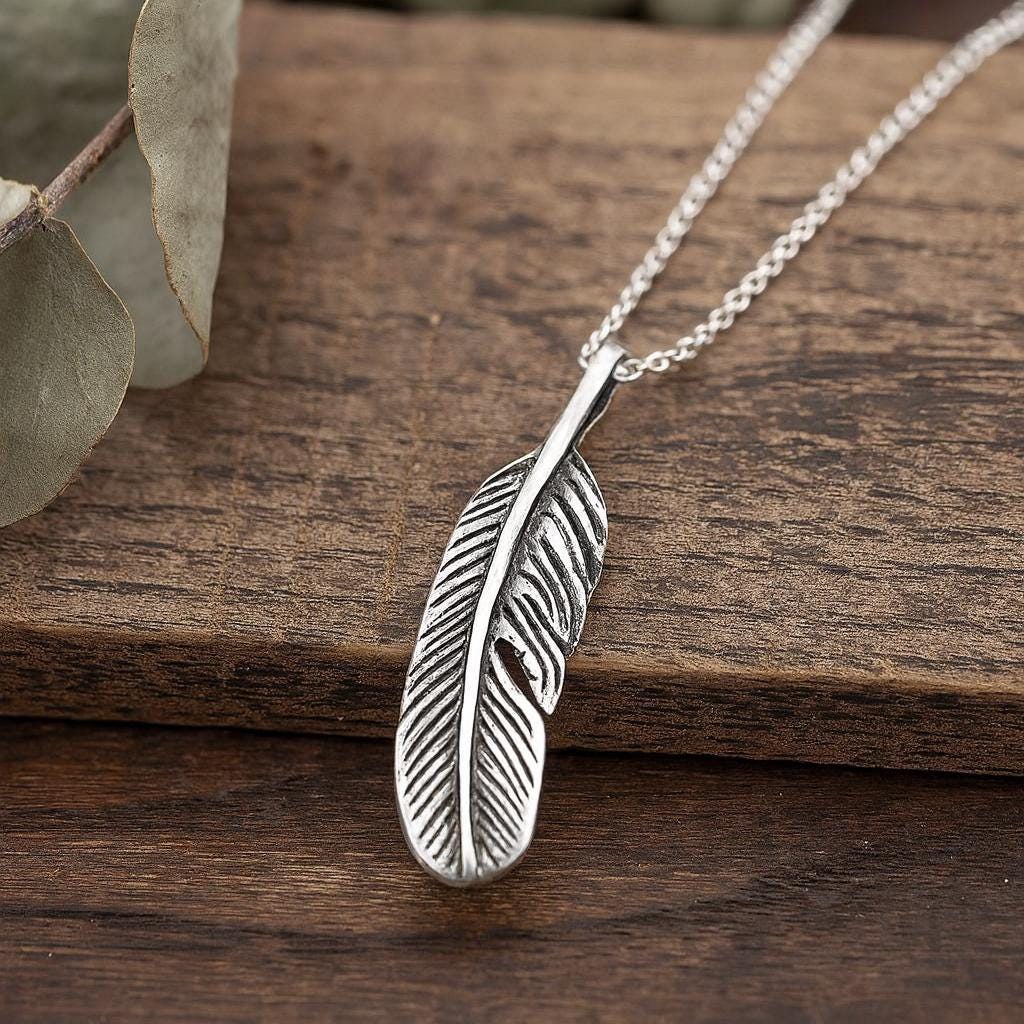 Sterling Silver Feather Pendant Necklace : Minimalist Nature Inspired Jewellery, Boho Gift for Her