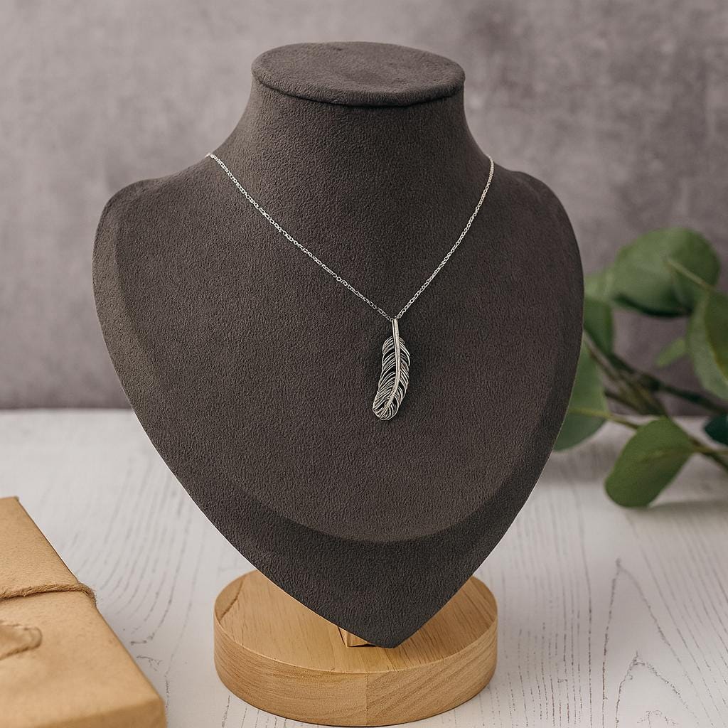 Sterling Silver Feather Pendant Necklace : Minimalist Nature Inspired Jewellery, Boho Gift for Her
