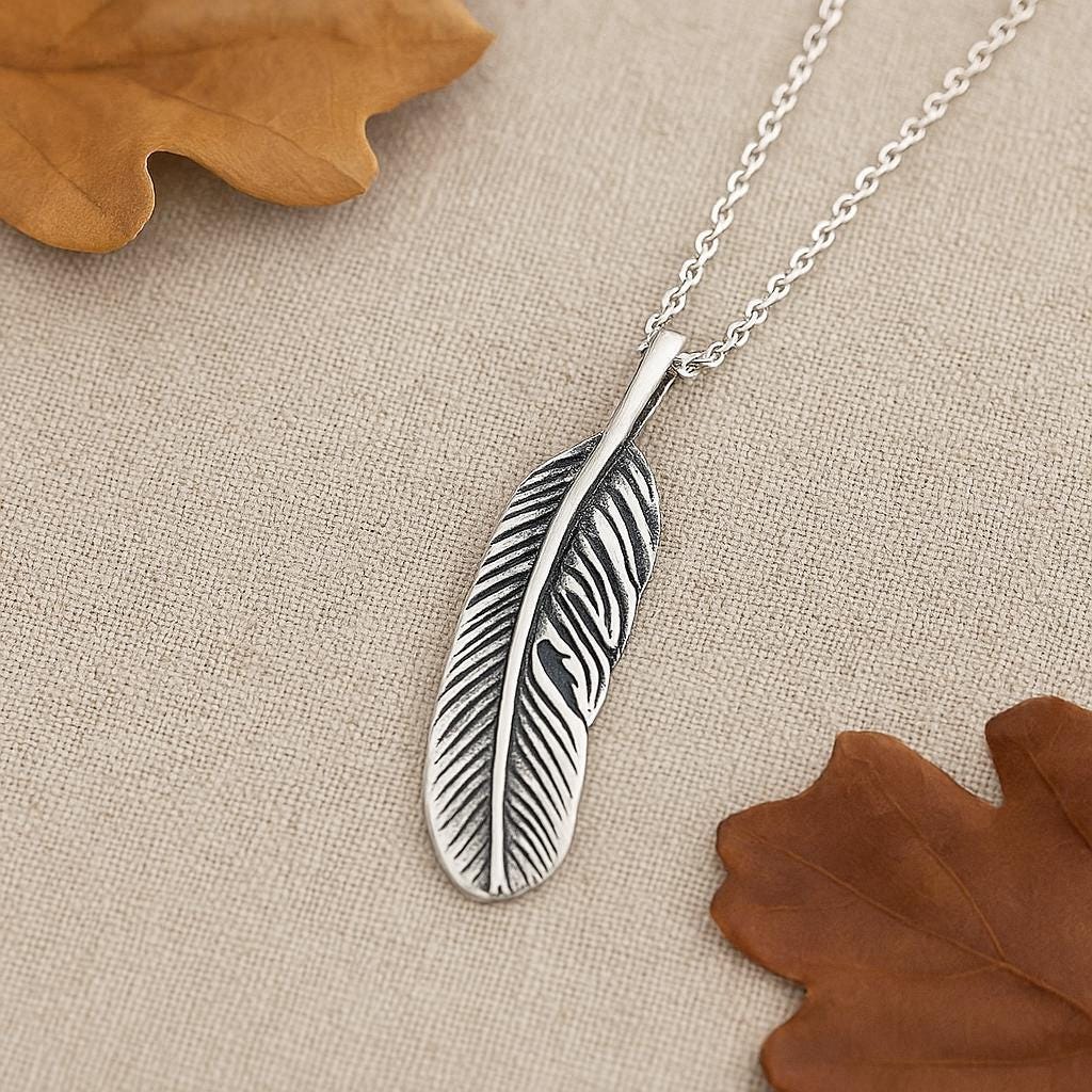 Sterling Silver Feather Pendant Necklace : Minimalist Nature Inspired Jewellery, Boho Gift for Her