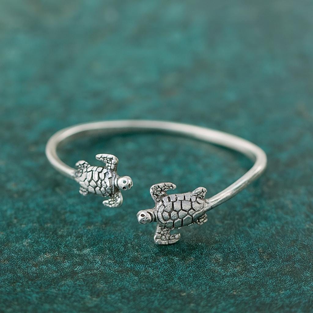 Oxidized Sterling Silver Turtle Ring: Adjustable Open Band