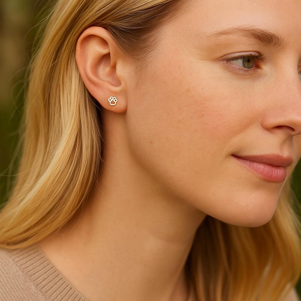 Sterling Silver Paw Print Stud Earrings: Animal Lover Gift