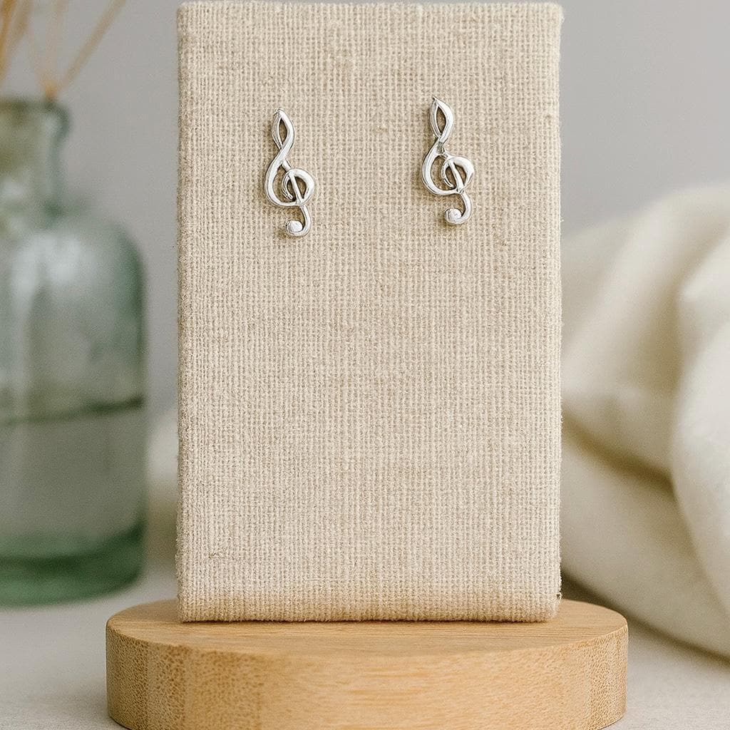 Sterling Silver Music Note Stud Earrings: 925 Silver Treble Clef