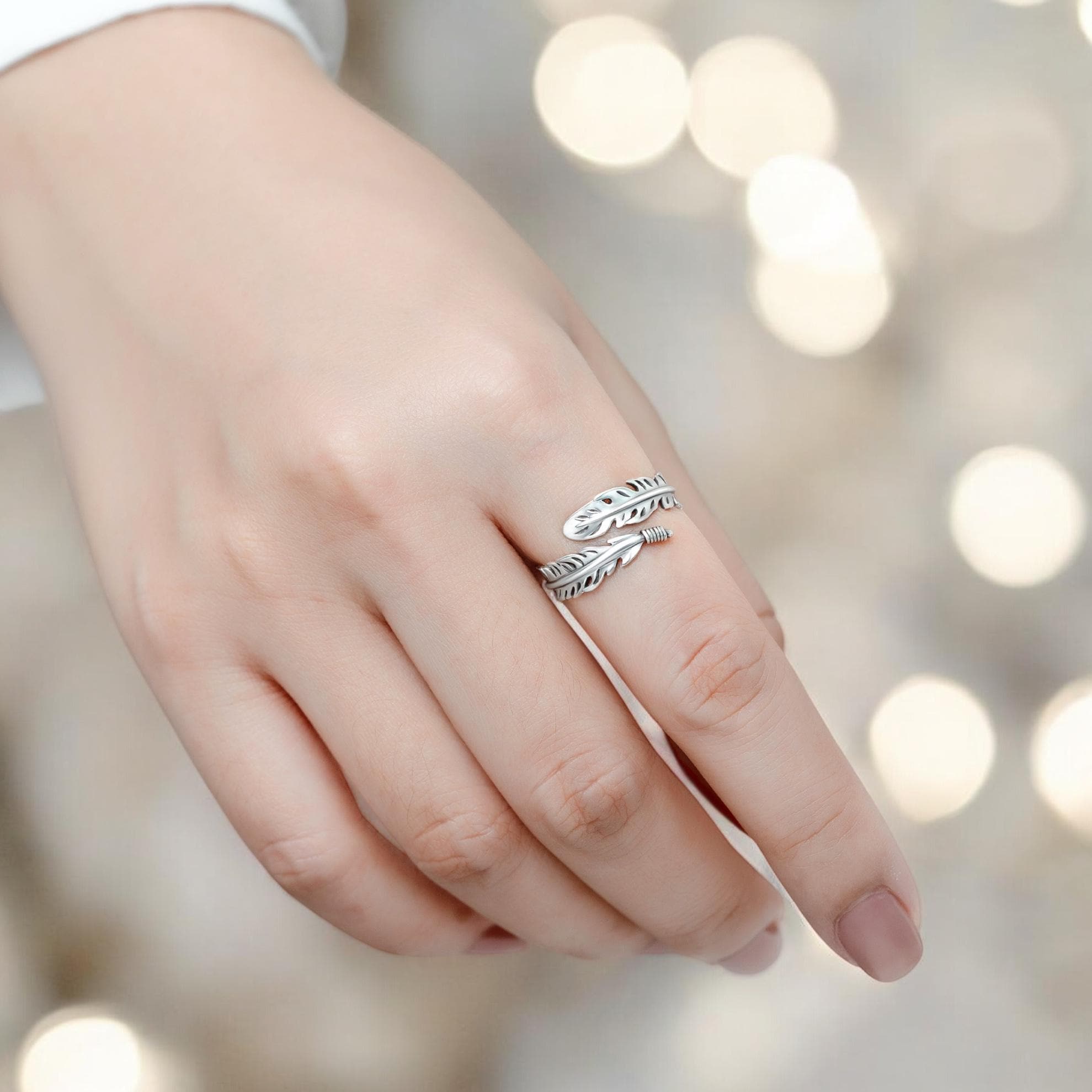 Adjustable Sterling Silver Feather Ring: Boho Jewellery