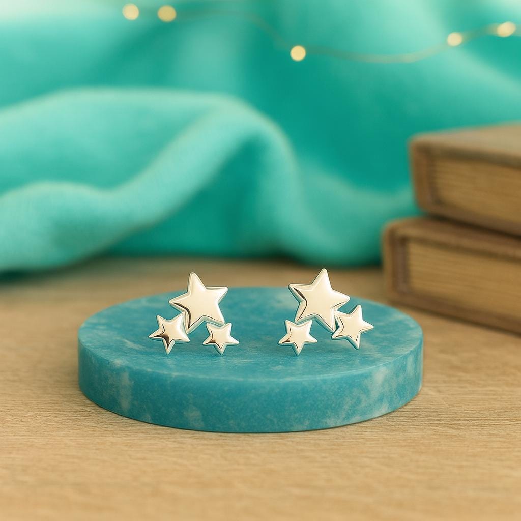 Sterling Silver Star Cluster Stud Earrings: Celestial Jewellery