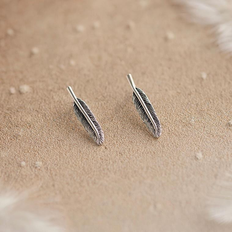 Sterling Silver Feather Stud Earrings: Dainty Leaf Design