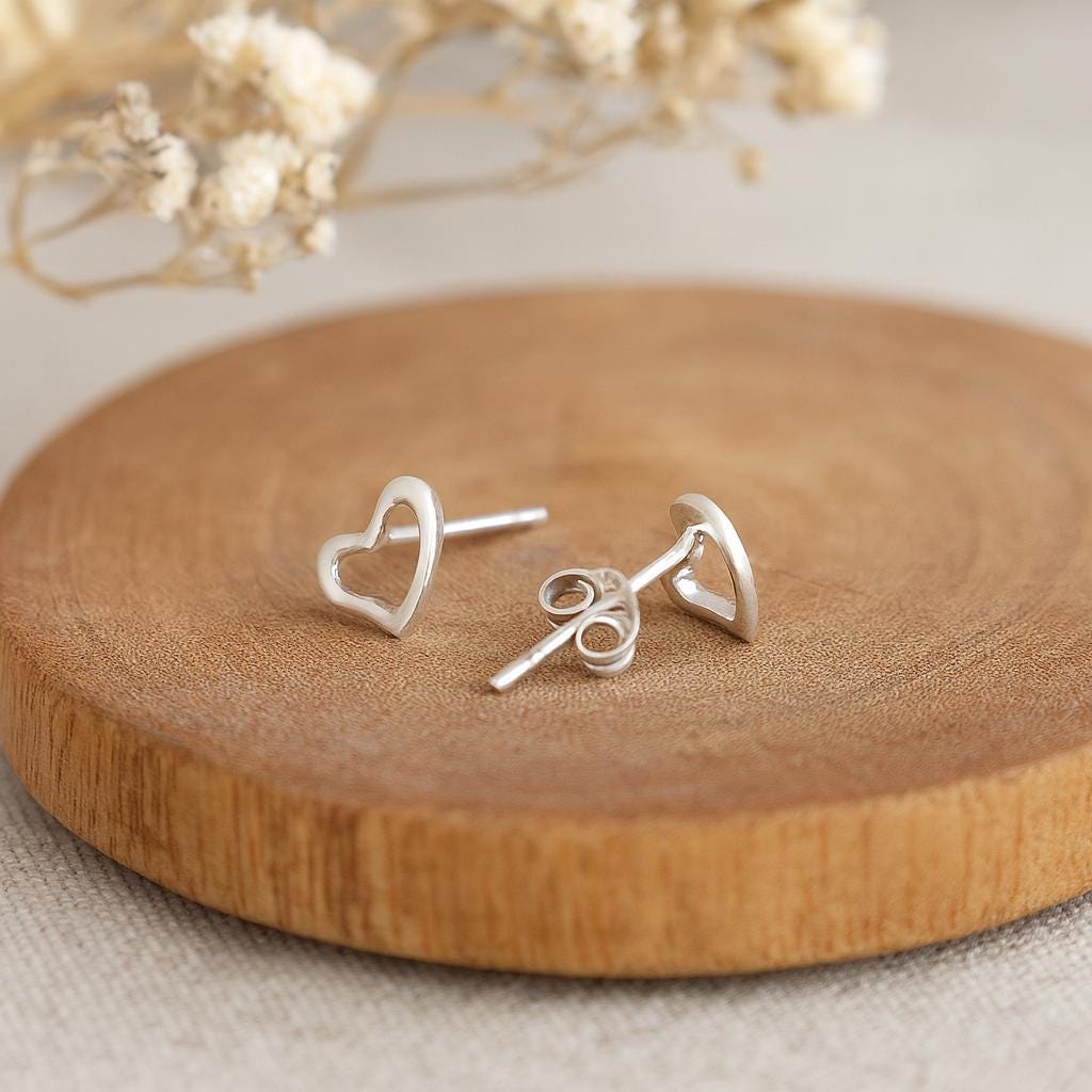 Dainty Sterling Silver Heart Stud Earrings: Minimalist 925 Silver