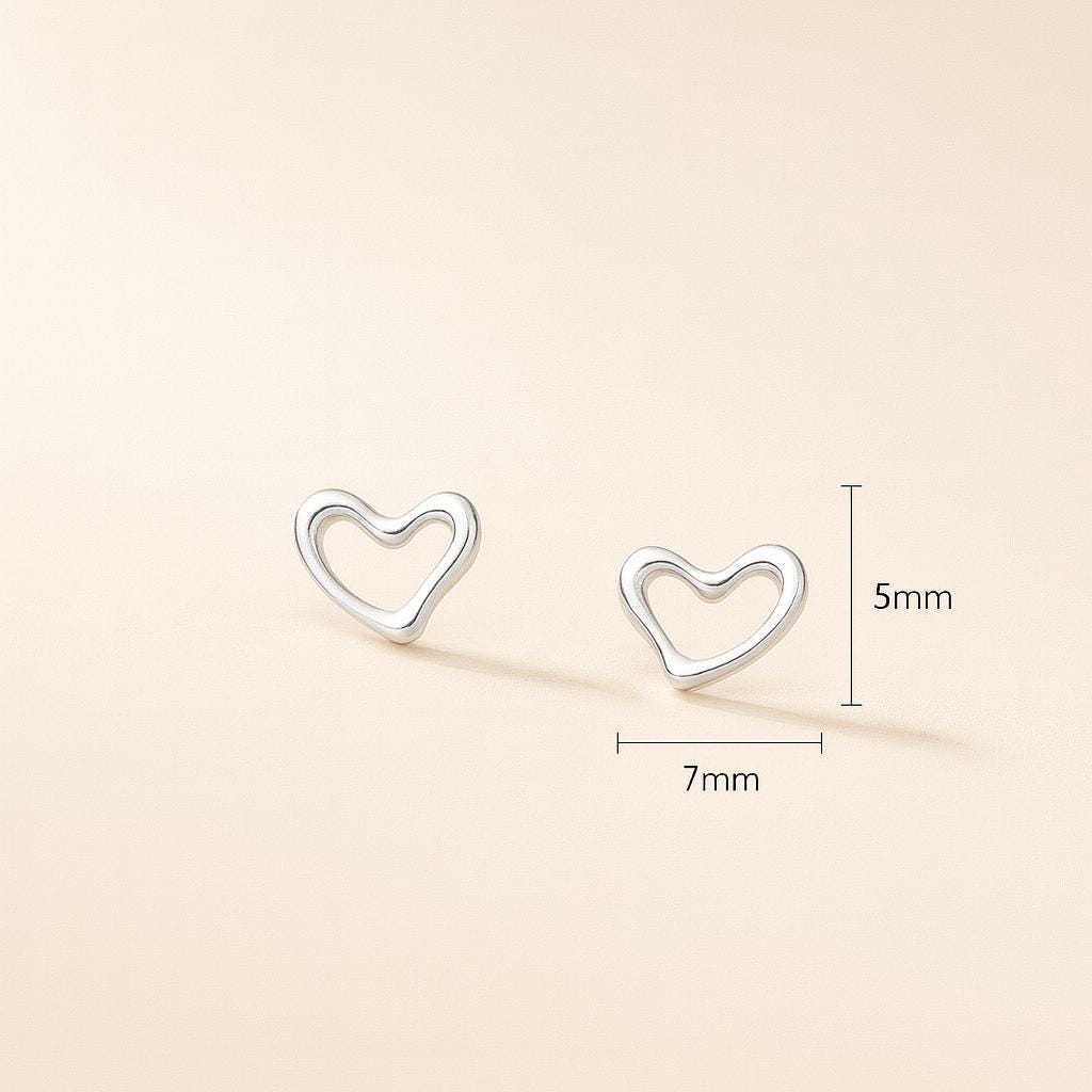 Dainty Sterling Silver Heart Stud Earrings: Minimalist 925 Silver