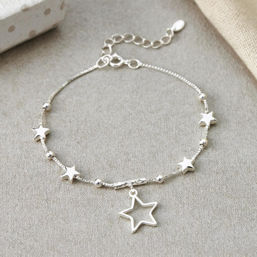 Sterling Silver Star Charm Bracelet: Celestial Jewellery