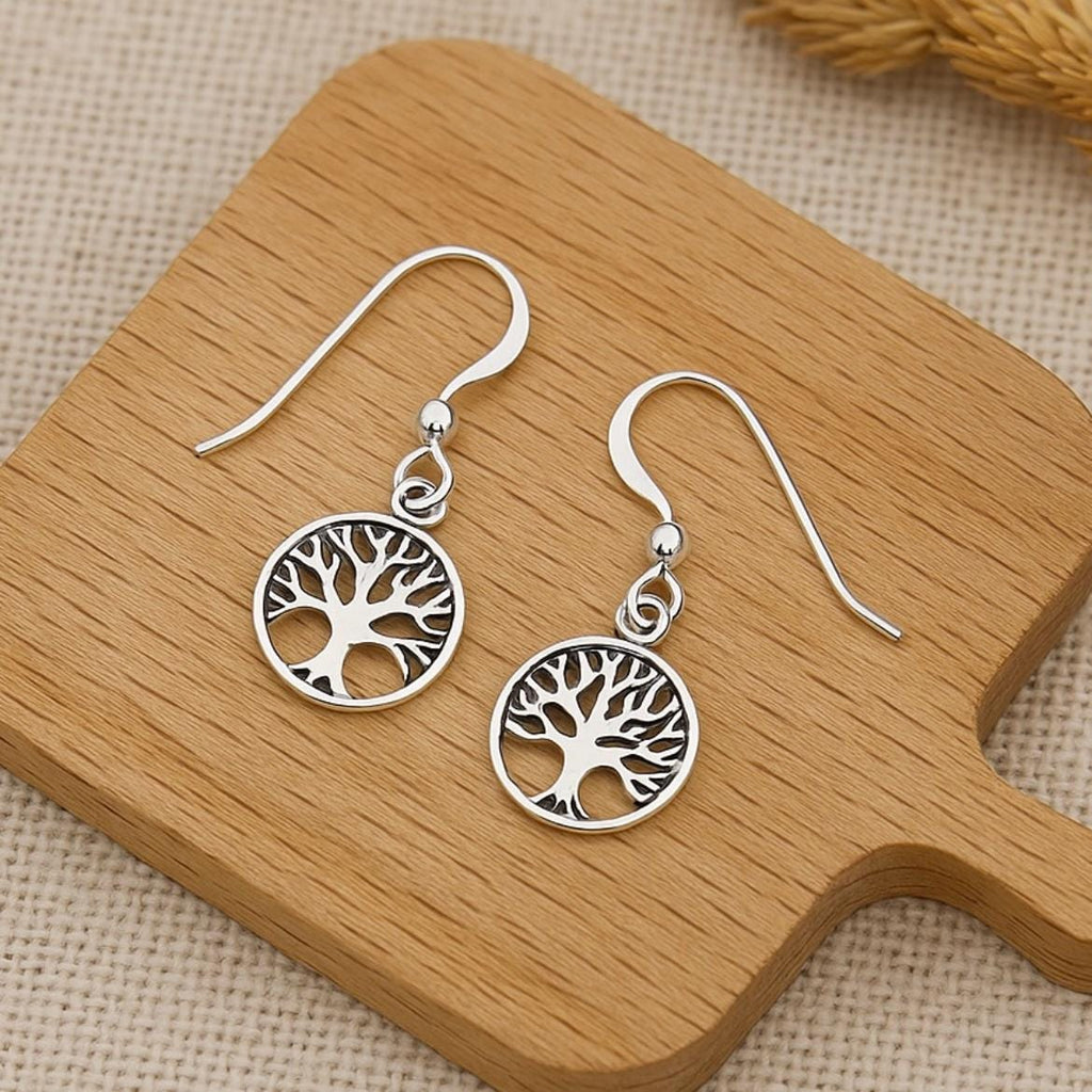 Oxidized Sterling Silver Tree of Life Hook Earrings