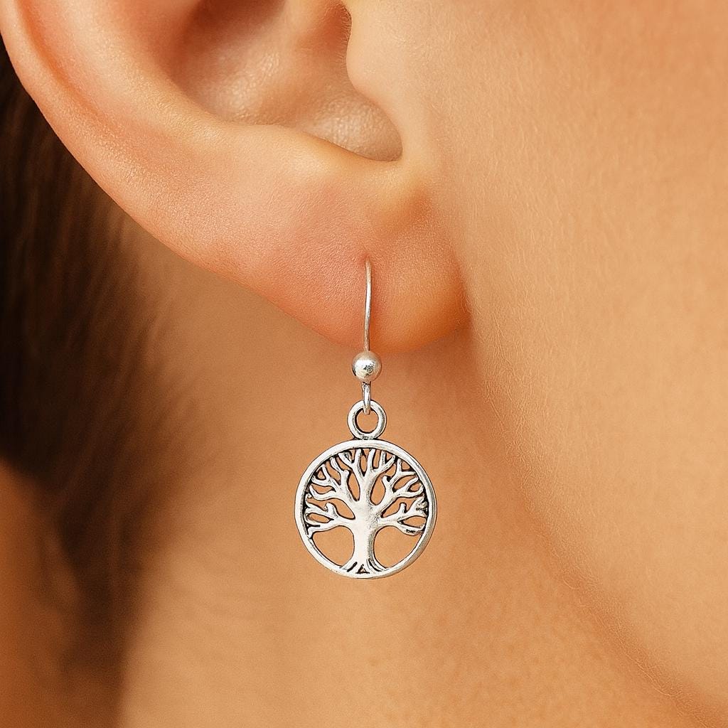 Oxidized Sterling Silver Tree of Life Hook Earrings